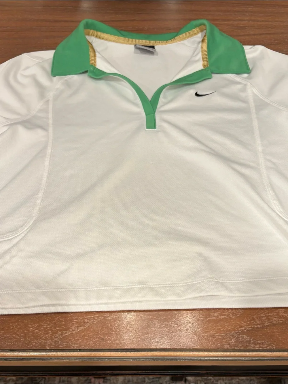 Women’s Nike Vintage Notch Neck Polo with Green Trim- Medium